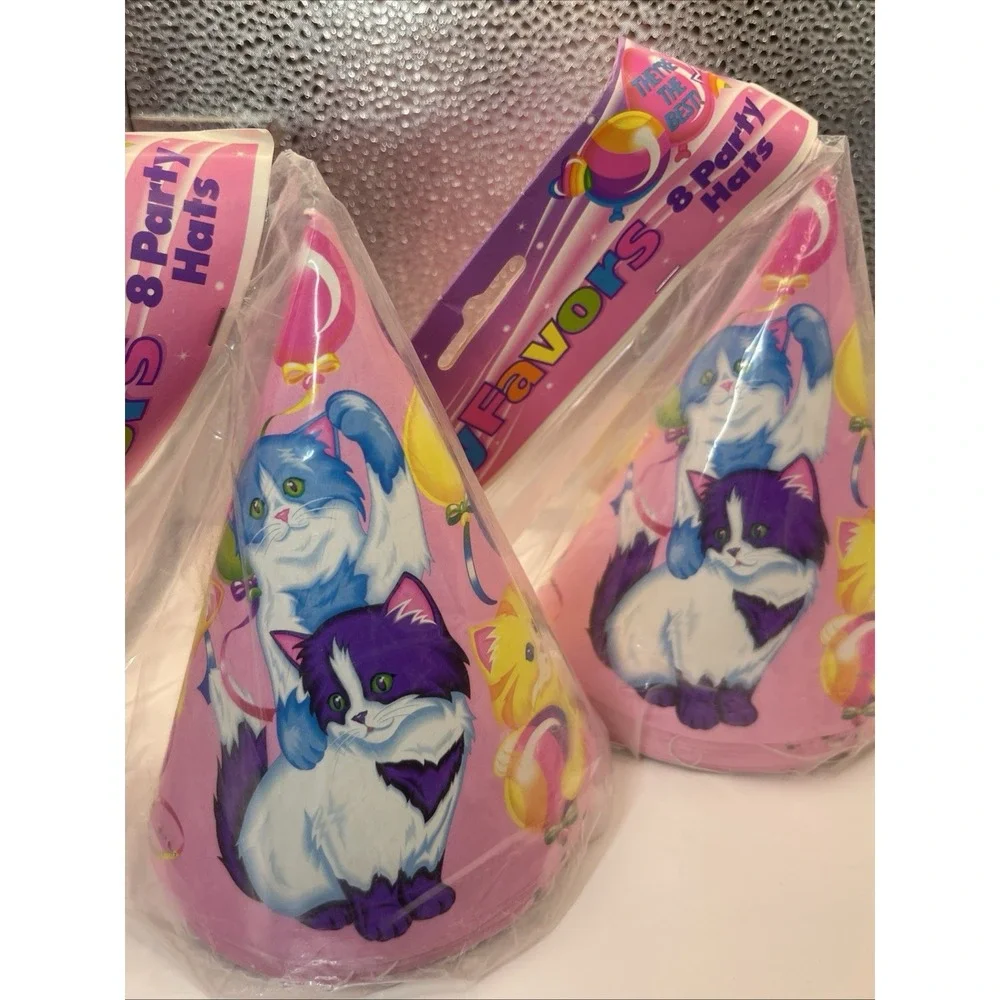 2 Packs Vintage Lisa Frank Kitten Love Balloon Party Hats New 26 In Total